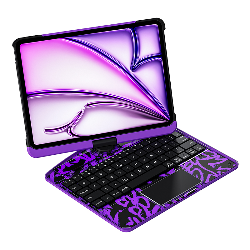 Purple Tranparent rotating ipad case with keyboard